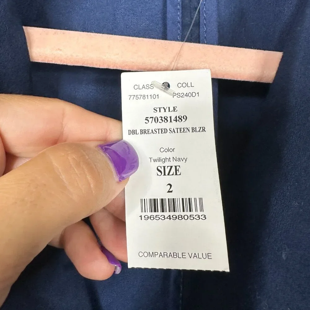 NWT White House Black Market Double-Breasted Sateen Blazer Twilight Navy 2
